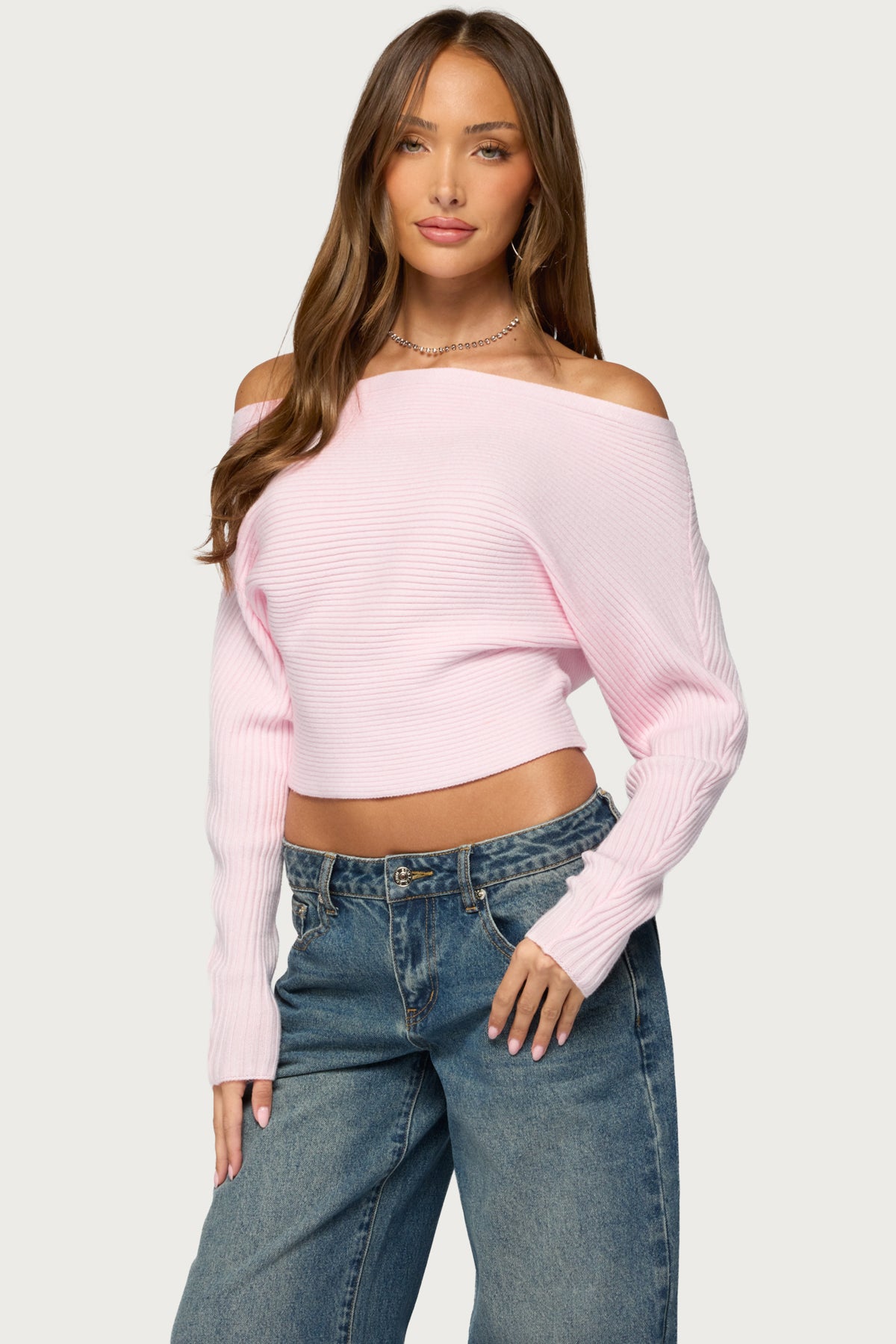 Estie Textured Knit Off Shoulder Sweater – edikted
