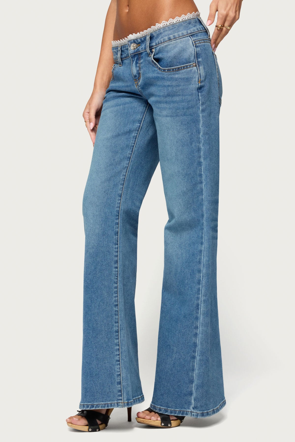 Guida Low Rise Wide Leg Lacey Jeans