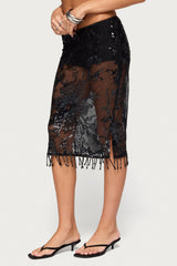 Hilly Beaded Fringe Midi Skirt