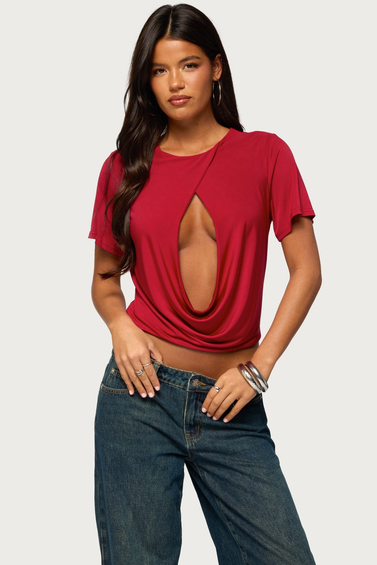 Arleth Draped Keyhole Cutout Top