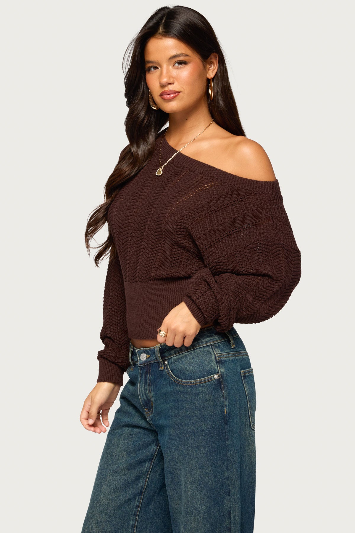Grasey Off Shoulder Knit Sweater