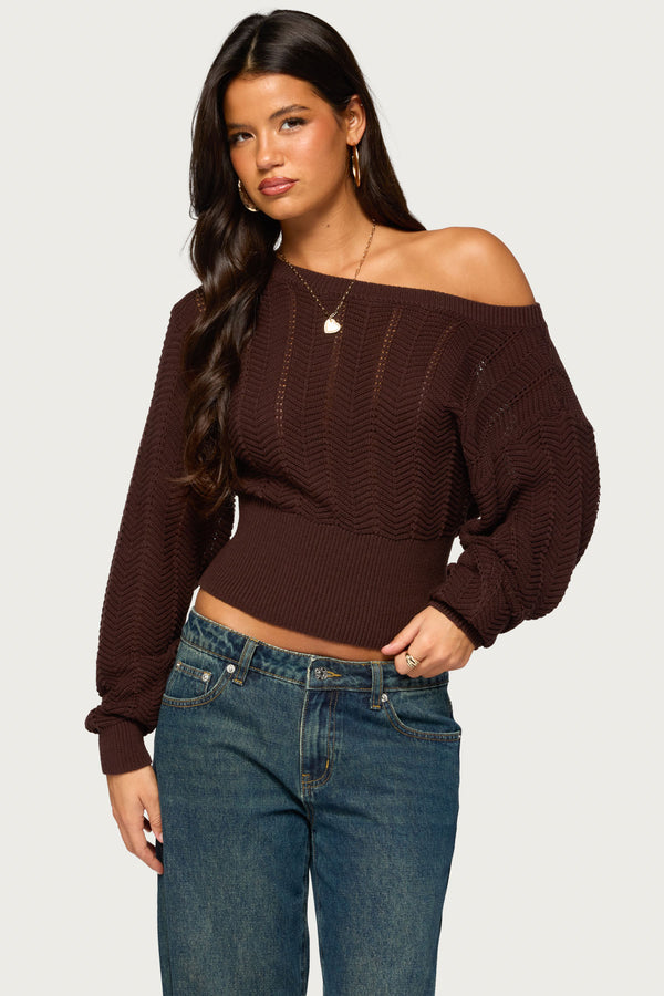 Grasey Off Shoulder Knit Sweater view 1