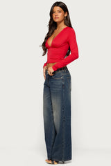 Melly Long Sleeve Plunging V Neck Top