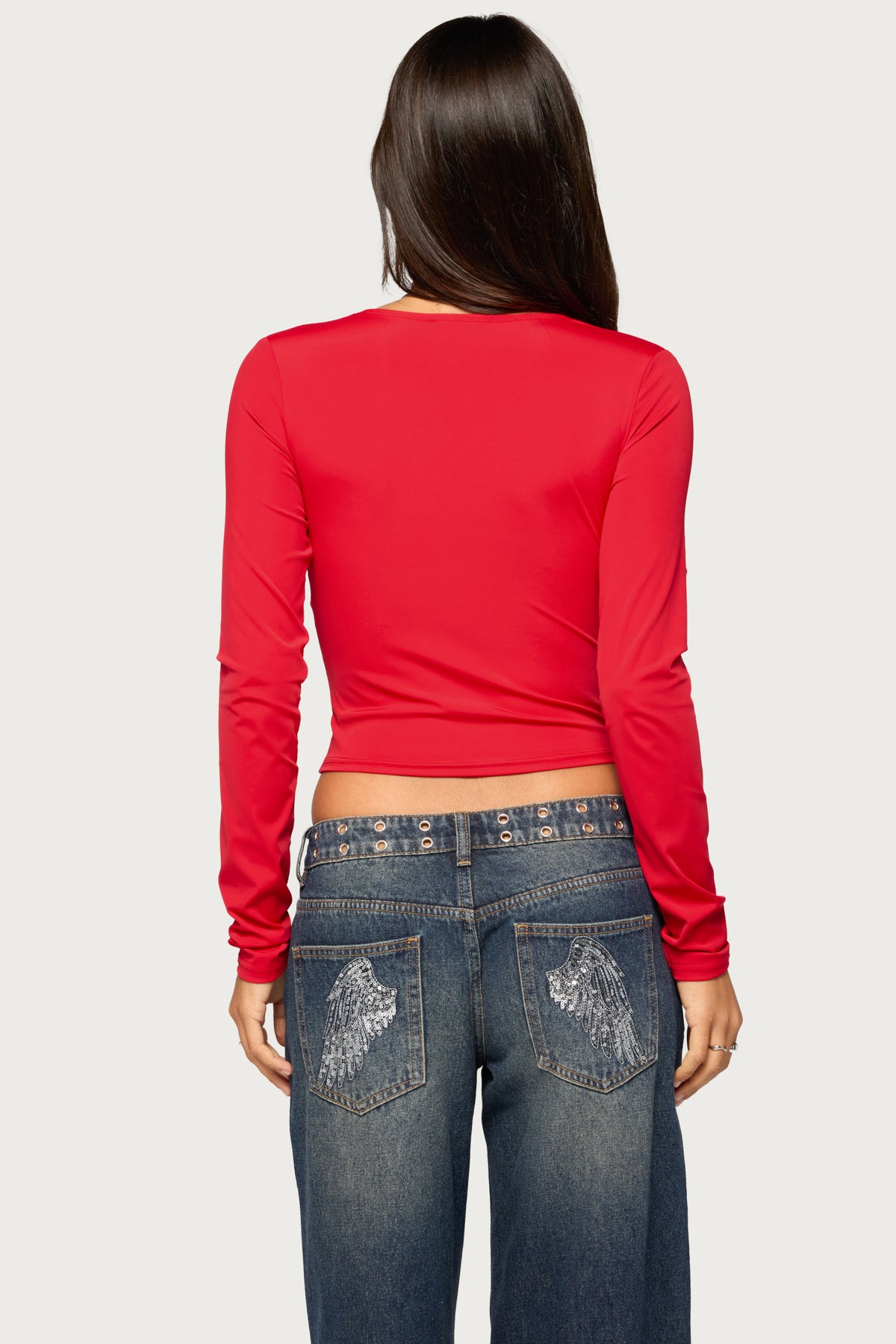 Melly Long Sleeve Plunging V Neck Top