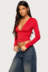 Melly Long Sleeve Plunging V Neck Top