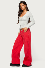 Pascale Stitched Low Rise Wide Leg Jeans