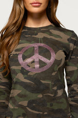Peace Rhinestone Camo Top