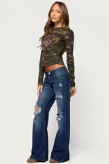 Evalynn Distressed Low Rise Wide Leg Jeans