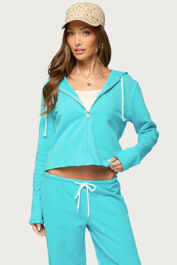 Hanka Zip Up Raw Hem Hoodie view 1