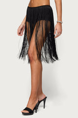 Kaidence Built In Shorts Fringed Midi Skirt