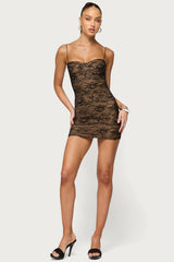 Jakia Rhinestone And Lace Mini Dress