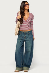 Gaby Striped Long Sleeve V Neck Top