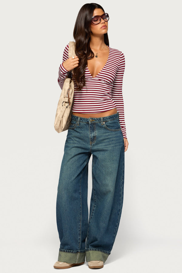 Gaby Striped Long Sleeve V Neck Top view 2