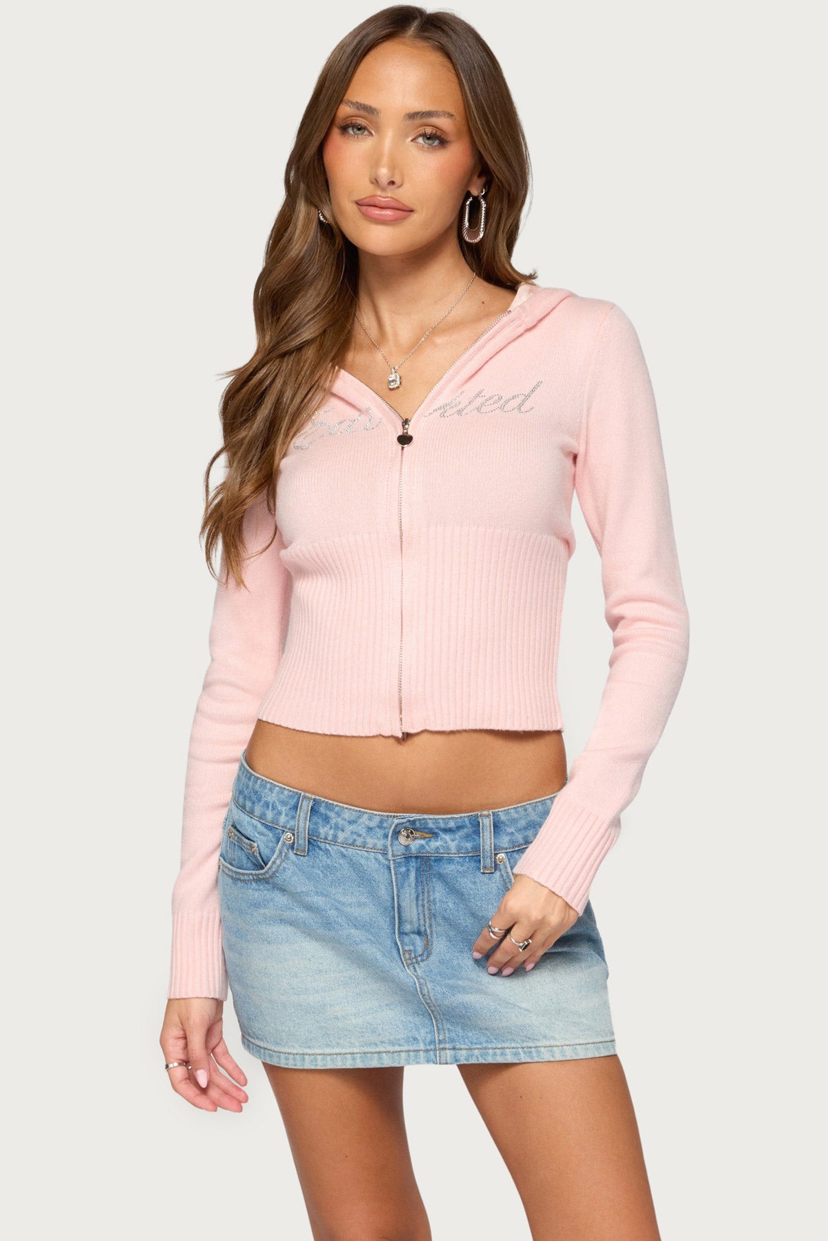 Edikted Fever Rhinestone Knit Hoodie