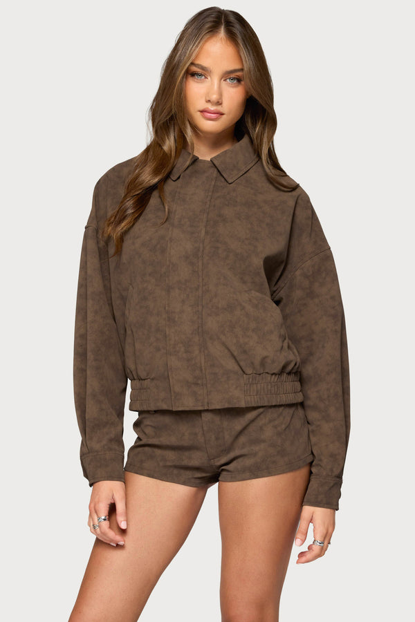 Rinnah Faux Suede Bomber Jacket view 1