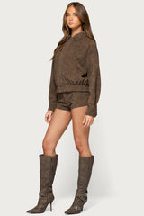 Rinnah Faux Suede Bomber Jacket