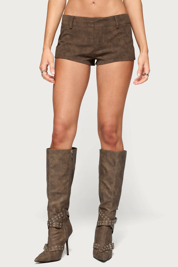 Rinnah Faux Suede Micro Shorts view 2