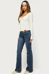 Annielle Long Sleeve Knit Babydoll Top