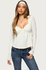 Annielle Long Sleeve Knit Babydoll Top