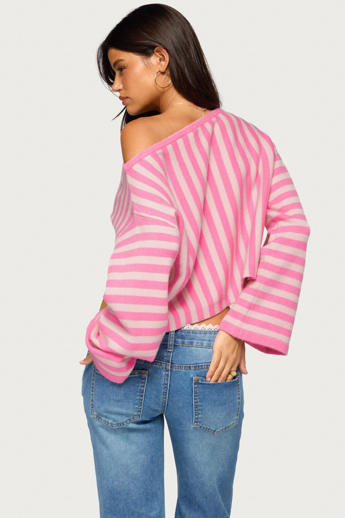 Jacey Off Shoulder Striped Sweater