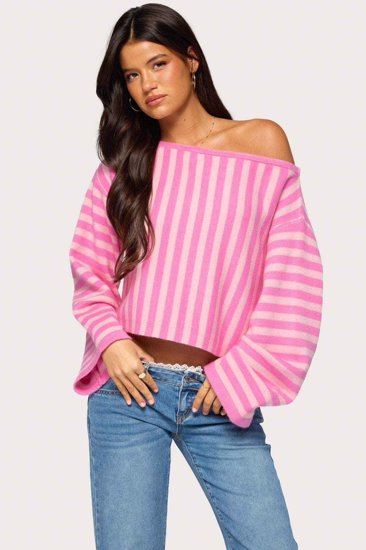 Jacey Off Shoulder Striped Sweater