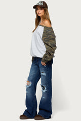 Huston Off Shoulder Camo Raglan Sweatshirt