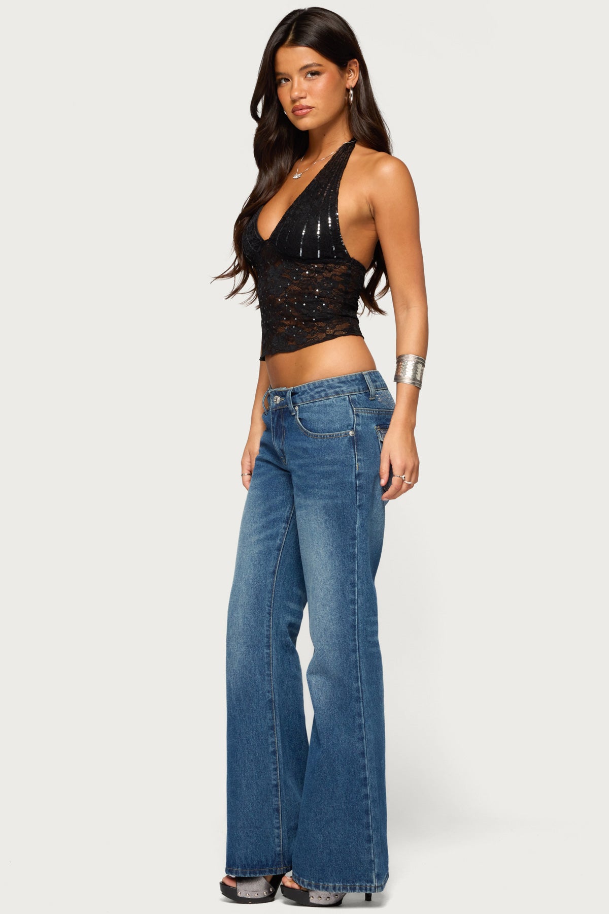 Beija Sheer Lace Sequin Halter Top
