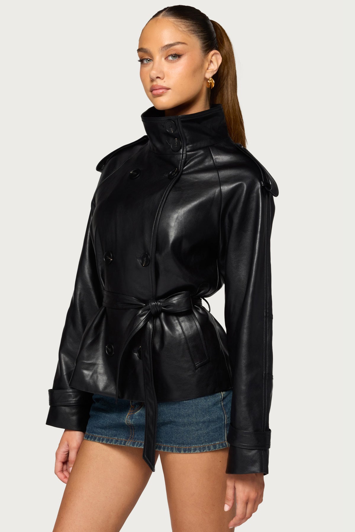 Christie High Neck Faux Leather Jacket