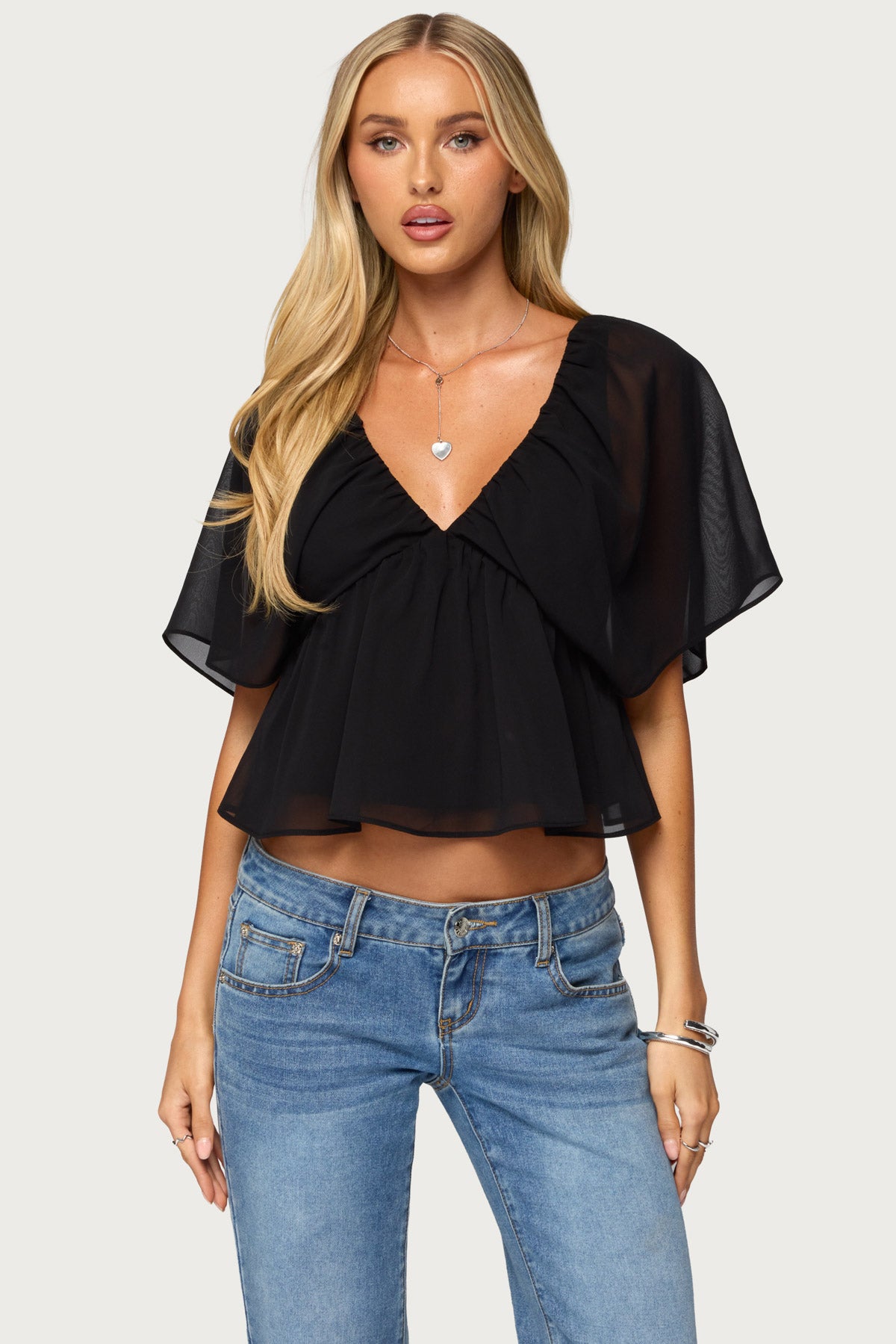 Rileigh V Neck Flutter Top