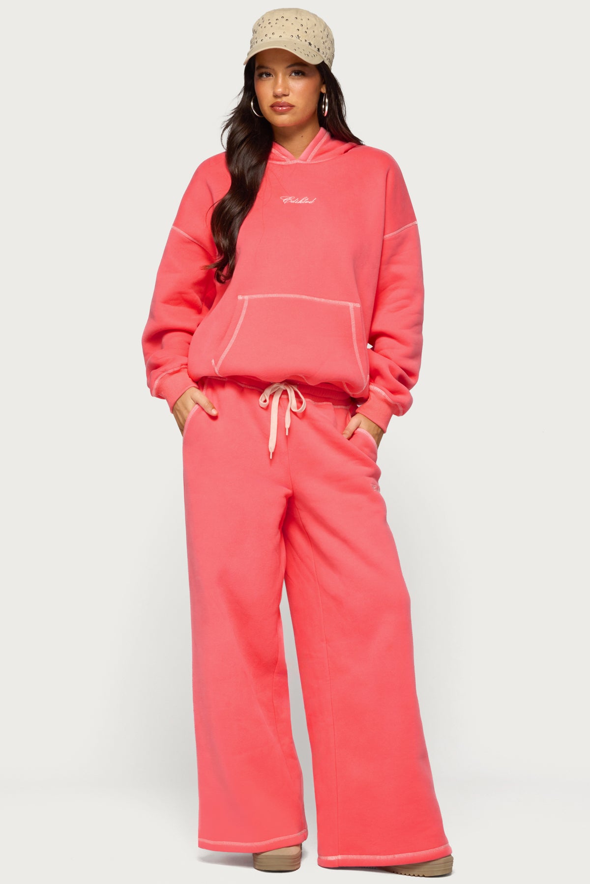 Edikted Behavior Contrast Stitch Hoodie