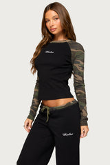 Taye Camo Raglan Long Sleeve Top
