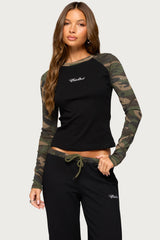 Taye Camo Raglan Long Sleeve Top