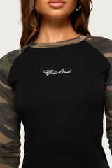 Taye Camo Raglan Long Sleeve Top
