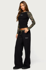 Taye Camo Raglan Long Sleeve Top