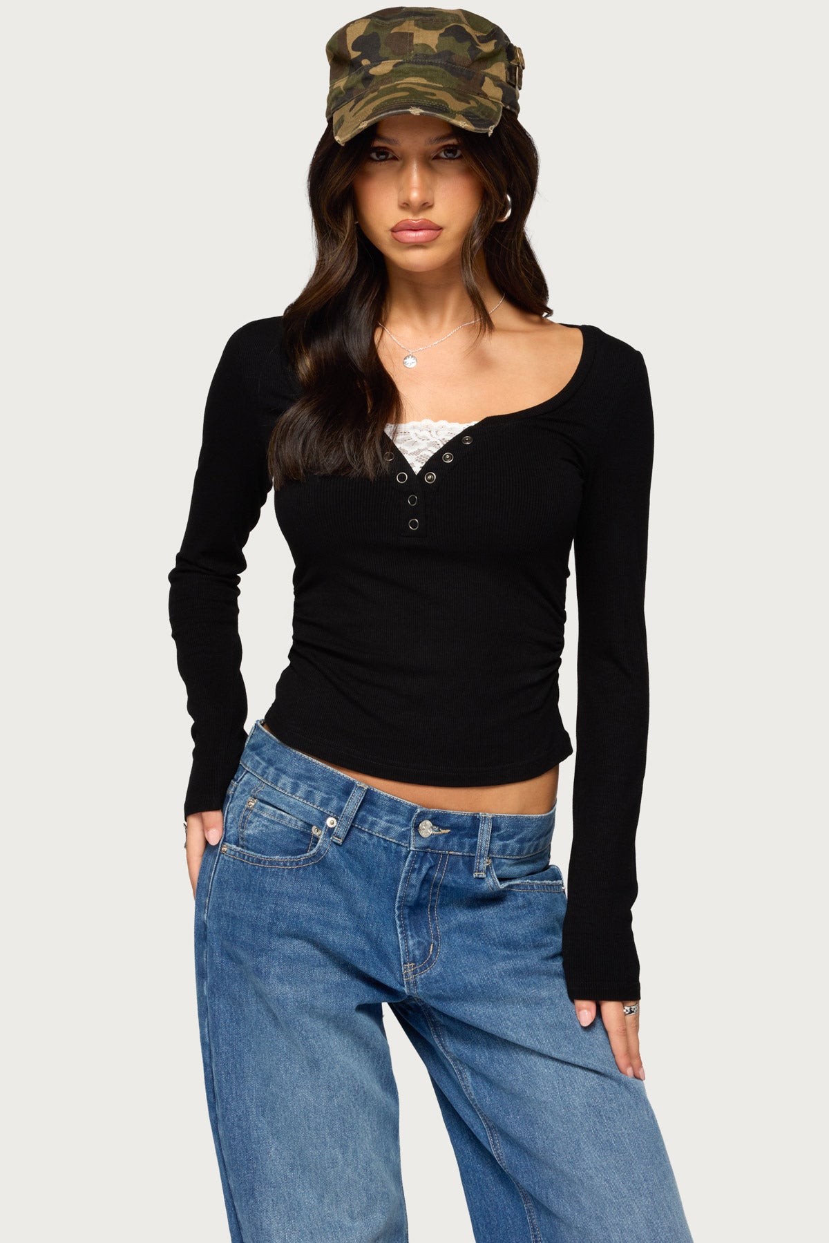 Jackee Lacey Ribbed Henley Top