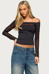 Attie Studded Off Shoulder Long Sleeve Top