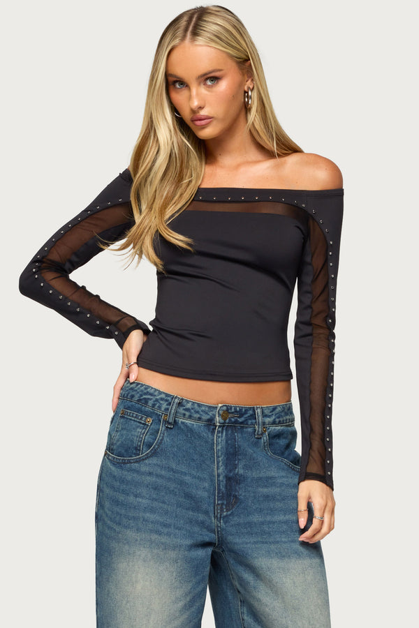 Attie Studded Off Shoulder Long Sleeve Top view 1