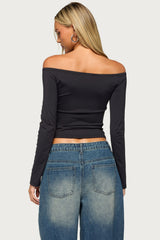 Attie Studded Off Shoulder Long Sleeve Top