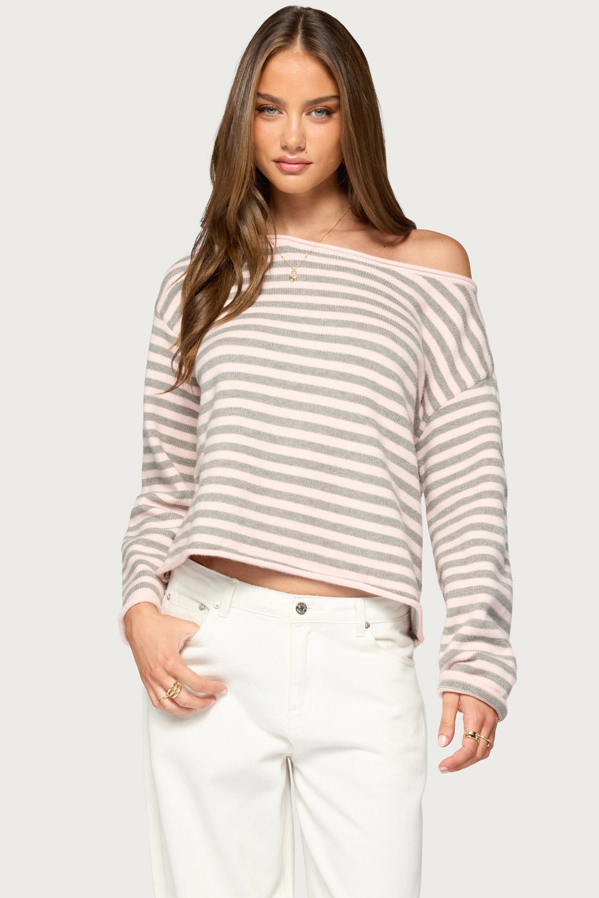 Amita Off Shoulder Striped Sweater