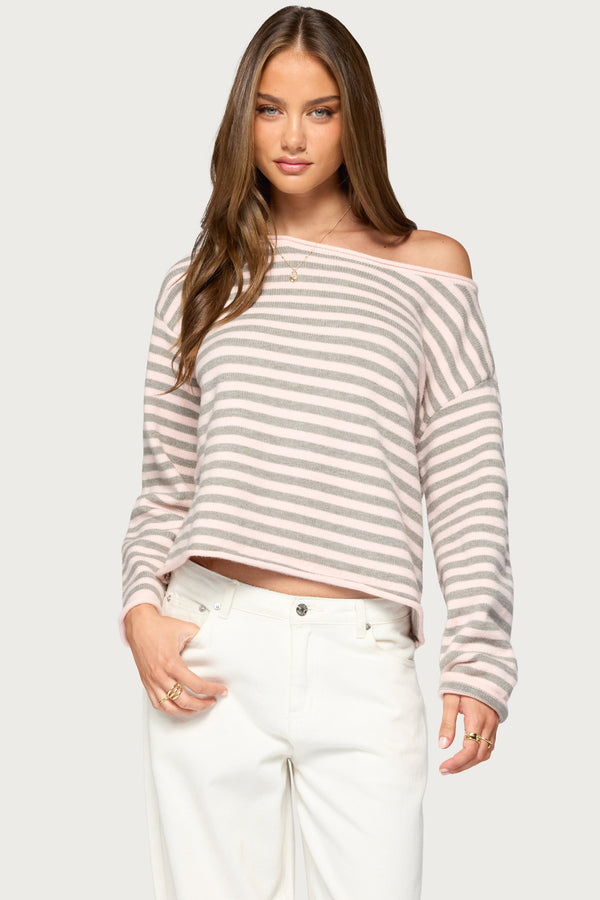Amita Off Shoulder Striped Sweater view 1