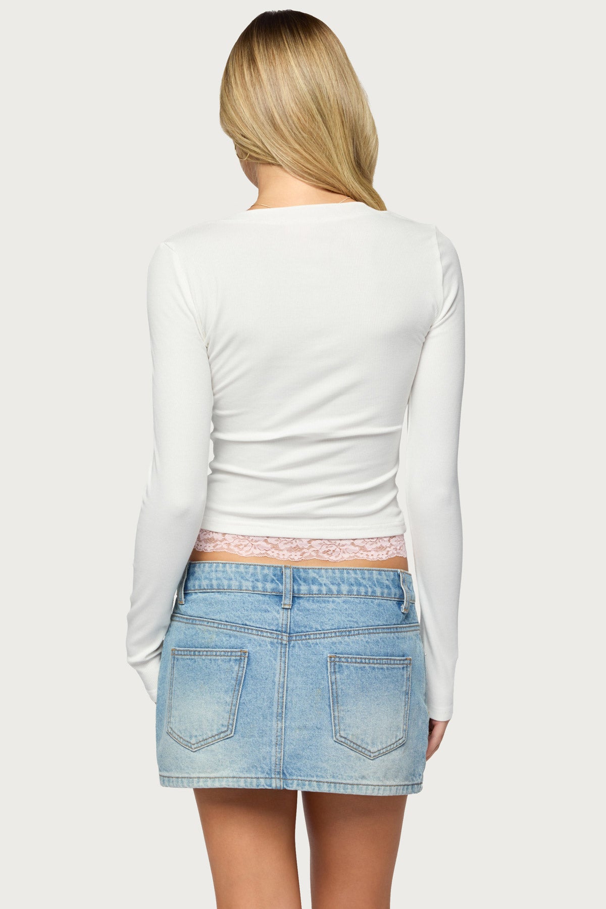 Milee Lacey Ribbed V Neck Top