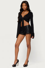 Shanti Lacey Faux Leather Micro Shorts