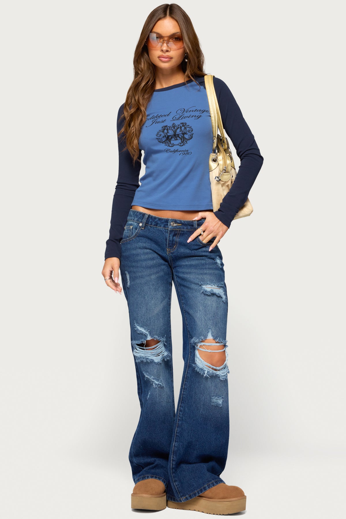 Edikted Just Living Raglan Graphic Top