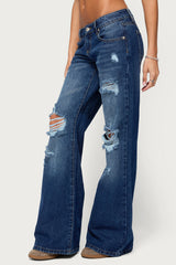 Evalynn Distressed Low Rise Wide Leg Jeans
