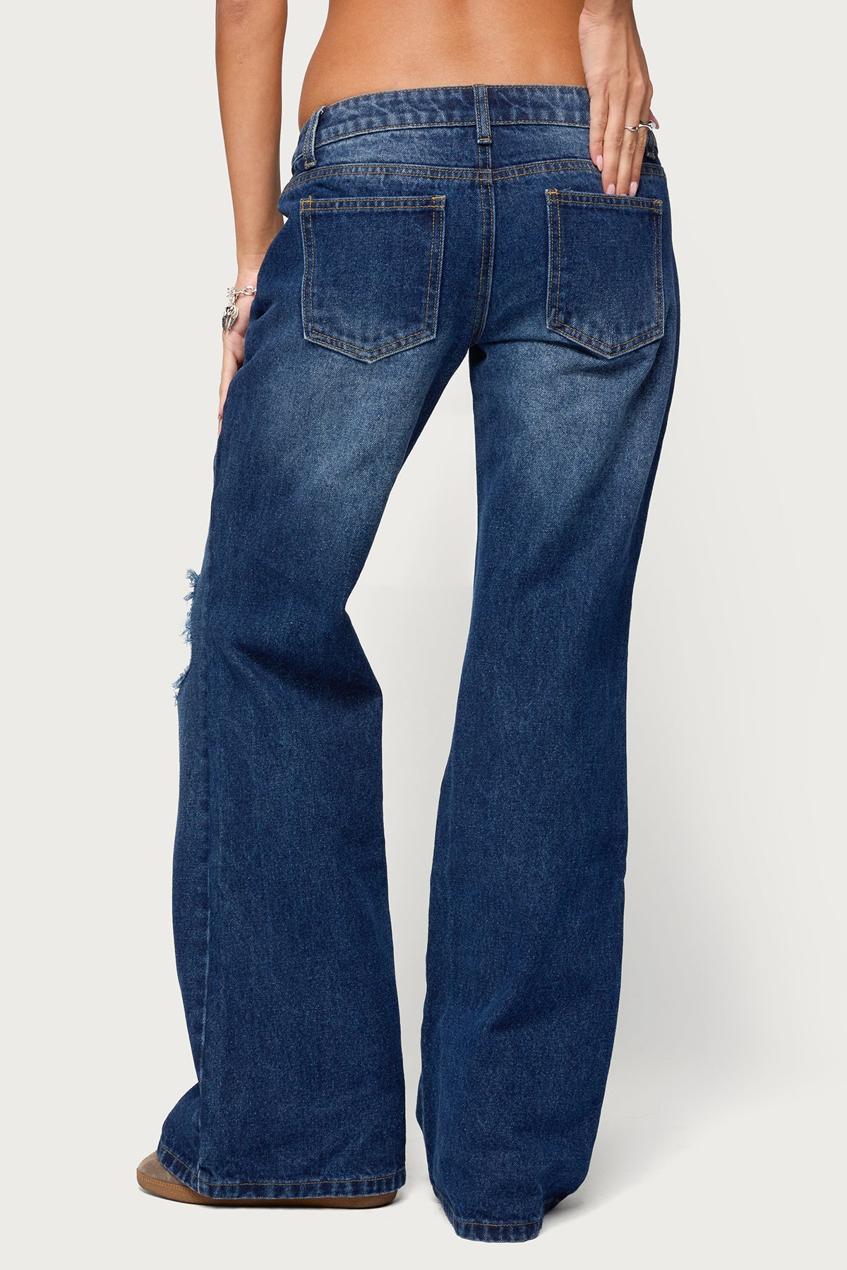Evalynn Distressed Low Rise Wide Leg Jeans