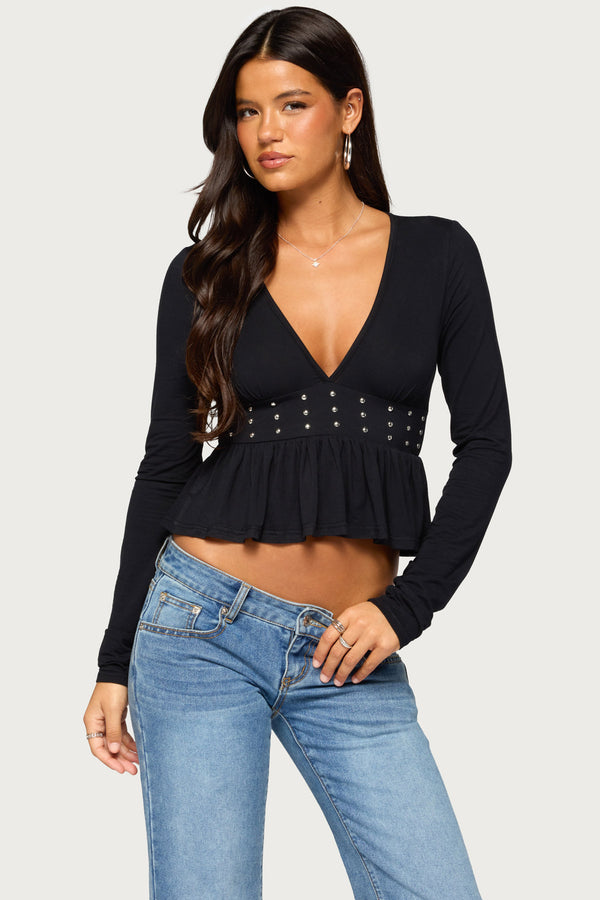 Corrah Studded Peplum Top view 1