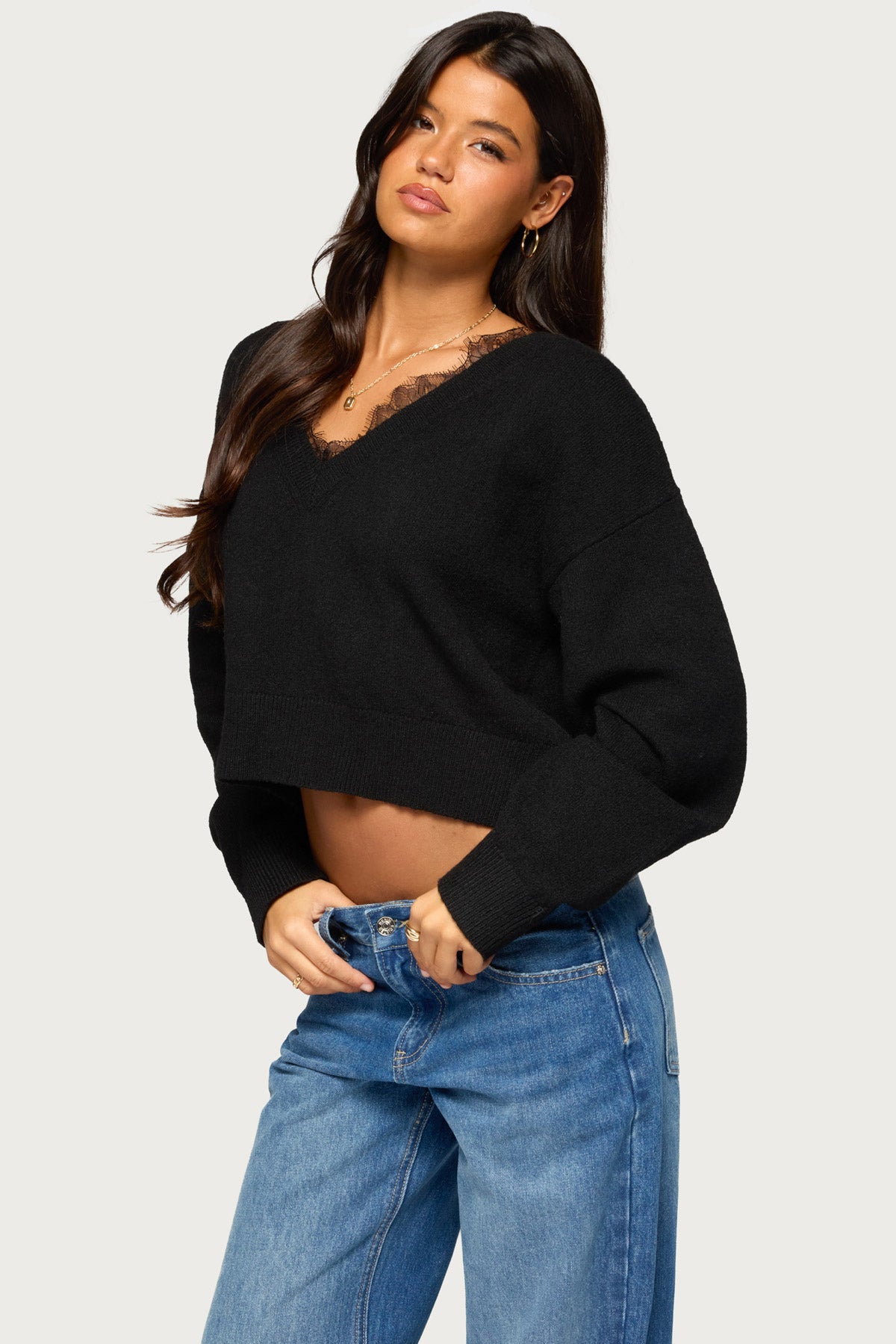 Audrinnah Lacey V Neck Sweater