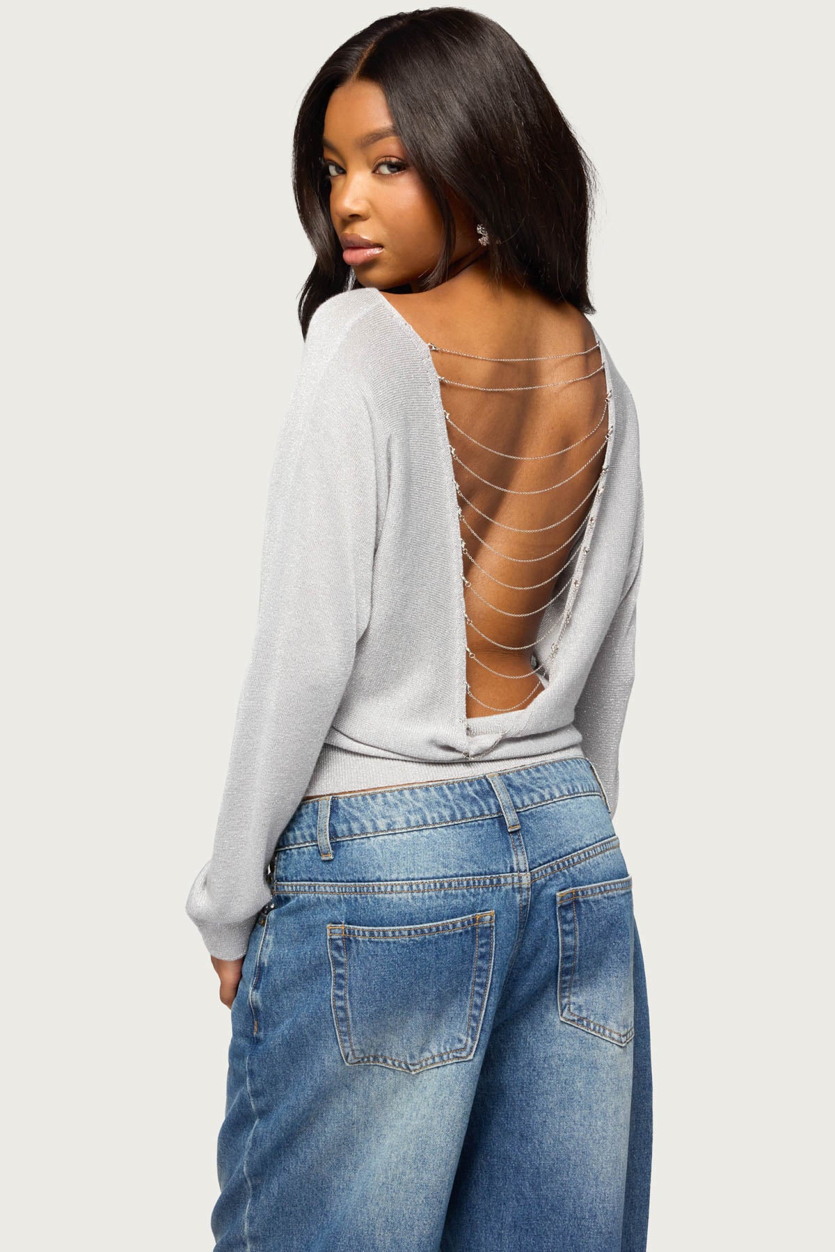 Tamzin Shiny Knit Chain Sweater
