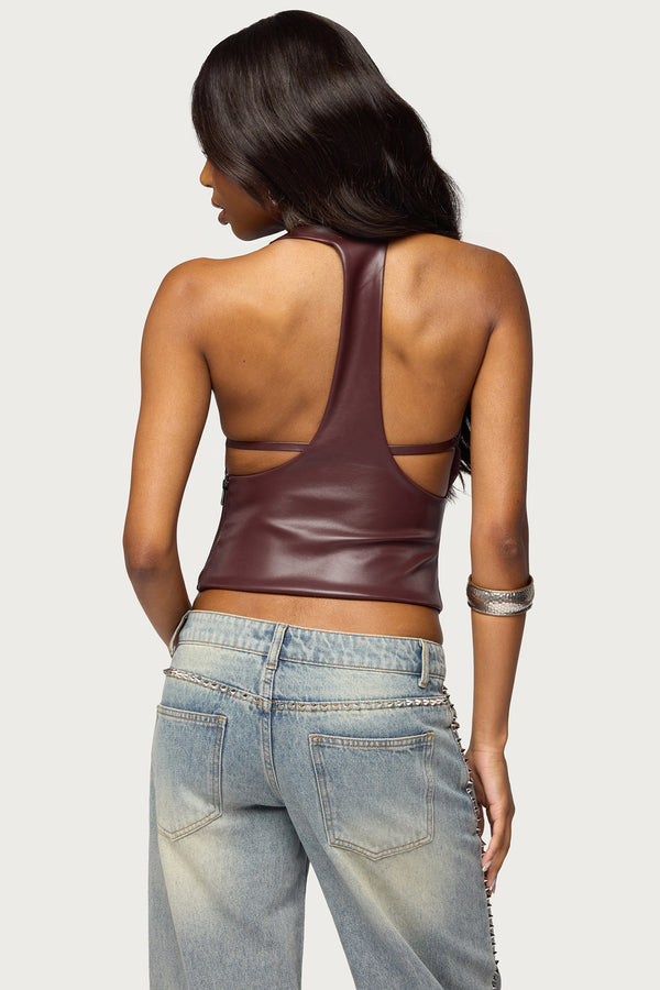 Saidy Faux Leather Racerback Top view 1