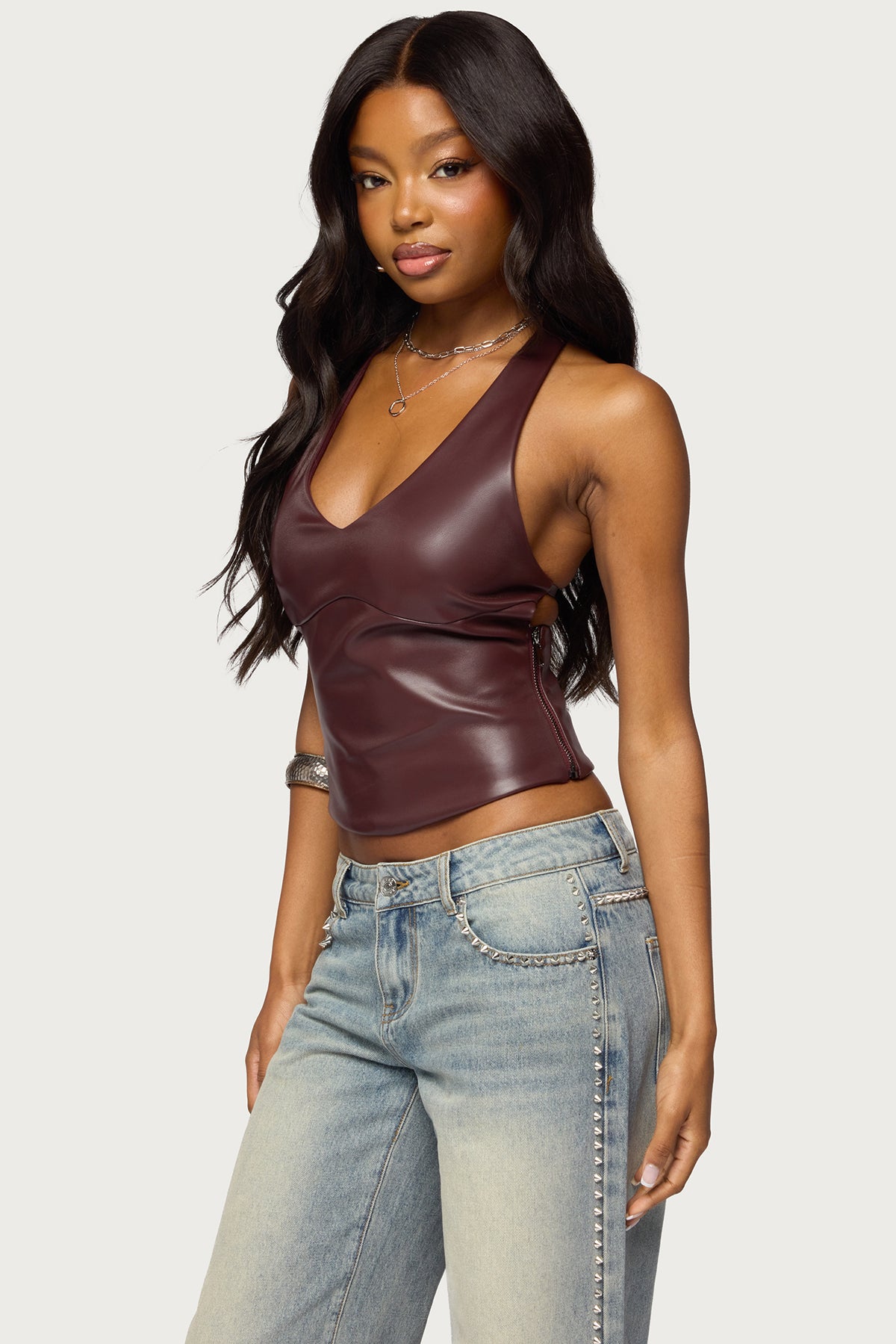 Saidy Faux Leather Racerback Top